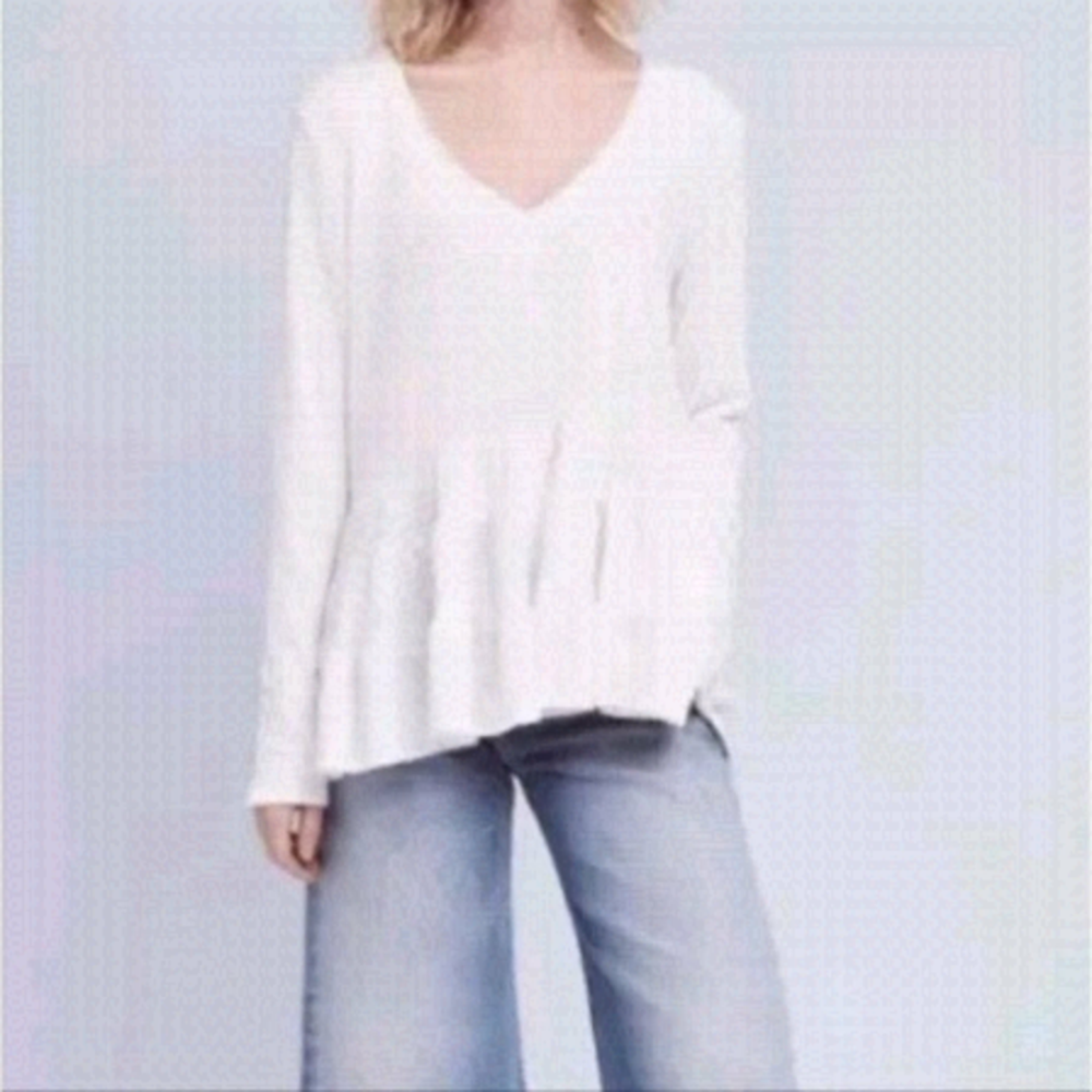 𝅺deletta Anthropologie Thea Peplum Tierd Ruffle Long Sleeve Top Ivory XS